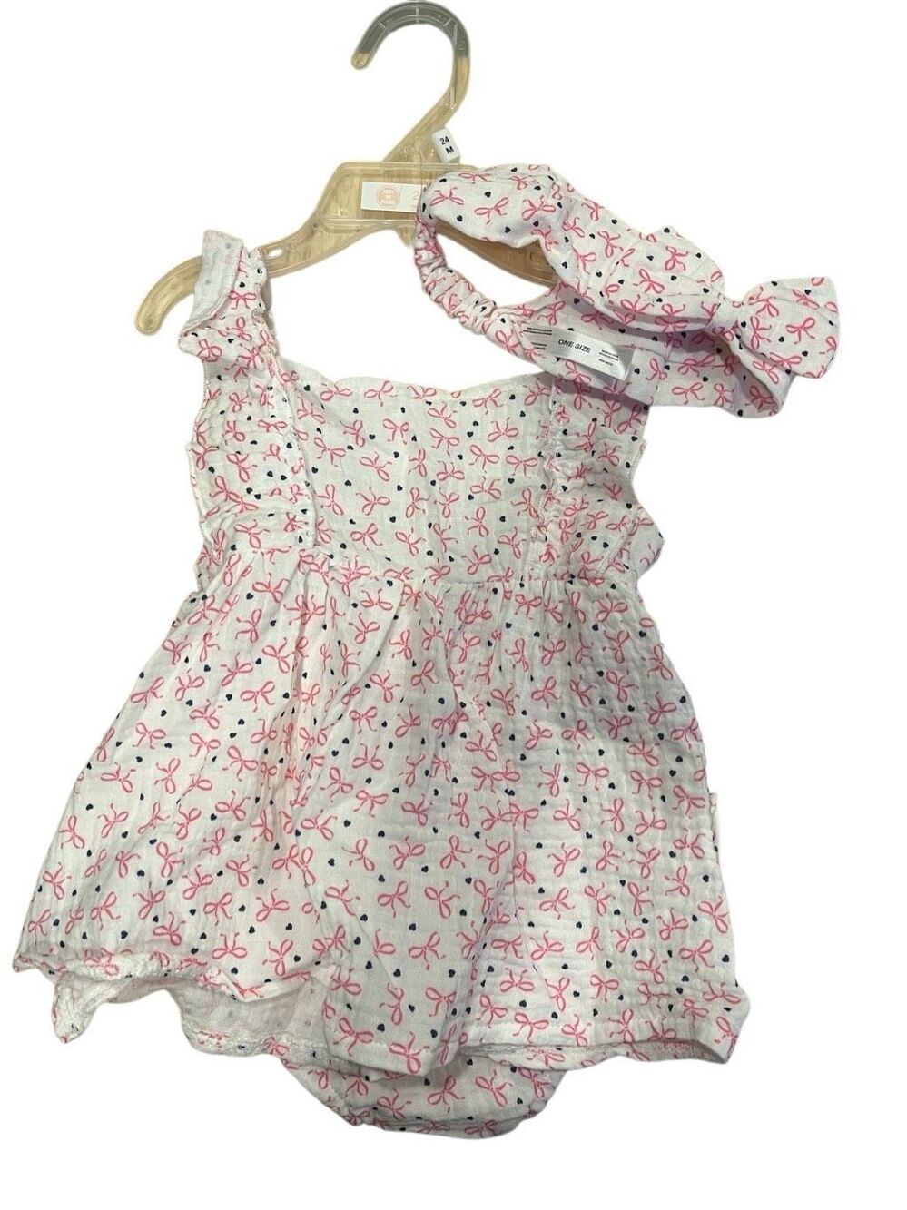 Baby on board outfit with head band and bow pattern size 24m